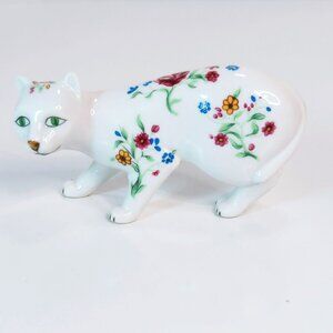 Franklin Mint Curio Cabinet Cat Faience Figurine With Floral Design 1988 Taiwan